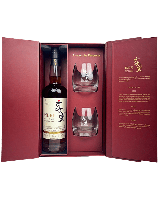 Indri Single Malt Indian Whisky 700ML Gift Pack + 2 Glasses Free Indri Single Malt Indian Whisky 700ML Gift Pack + 2 Glasses Free