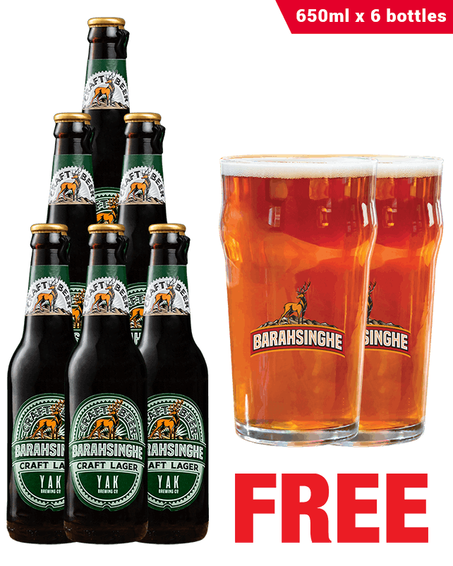 Barahsinghe Craft Lager 650ML x 6 Bottles + 2 Glasses Free