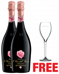 Bottega Petalo Amore Moscato Spumante Dolce 750ML x 2 Bottles + 1 Glass Free